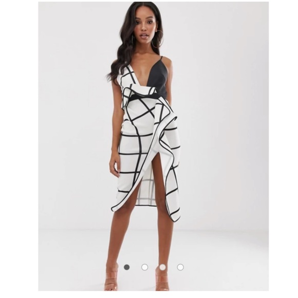 ASOS DESIGN mono grid check waterfall pencil dress - Picture 1 of 4